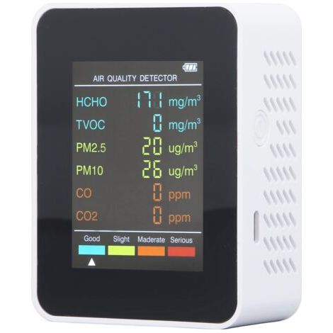 Moniteur de qualité de l'air portable avec écran LCD rétroéclairé, détecteur CO2 TVOC HCHO PM2.5 PM10 avec alarme, blanc,de dyk.Trywise (1/4)