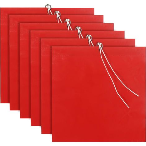 Lot de 6 drapeaux d'avertissement rouges extra longs avec corde - Pour transport, porte-vélos, voiture, caravane - 30 x 30 cm (1/5)