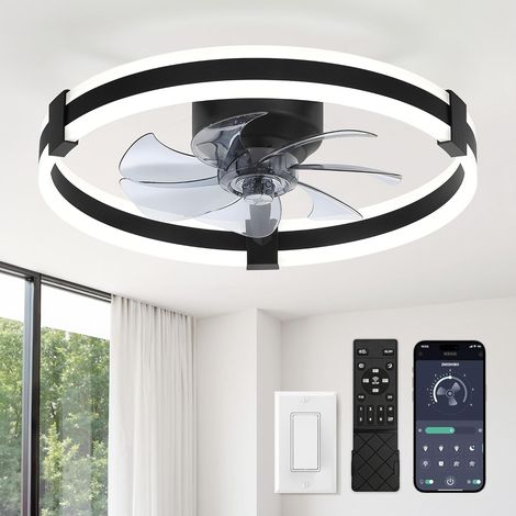 Ventilateur de plafond avec lumière 51 cm Noir,Ventilateur Plafond silencieux avec moteur DC,APP (1/5)