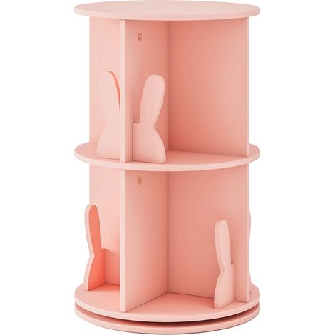 Drehbares Kinderbücherregal mit 2 Ebenen und Hasenteilern, Rosa