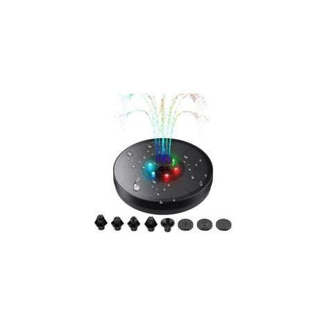Pompe Solaire pour Fontaine avec lumières LED, Fontaine Solaire de 3W avec 7 Buses et Une Batterie de 900mAh, Pompe Solaire pour étang, Piscine, Vivier, Aquarium et Jardin (1/5)