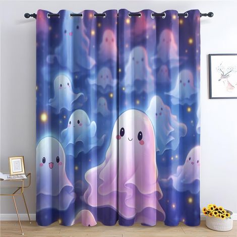 Rideau Occultant Dessin Animé, Rideaux Thermiques à Oeillets pour Salon Chambre Fenetre, Motif Mignon Rideaux Lot De 2 Moderne Décoration De Fenêtre, 140x160 cm (L x H) - 140L X 160H cm (2 Panneaux) (1/5)