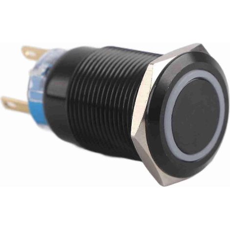 Interrupteur à bouton-poussoir 19 mm 12-24 V ON/OFF Noir Étanche Verrouillage automatique Bouton-poussoir Plat LED rouge z (1/5)