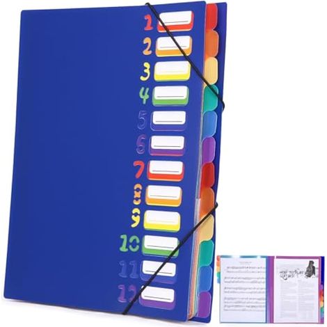 Dossier classeur A4, 12 intercalaires, extensible, avec étiquettes, pour fournitures scolaires et bureau, bleu fer