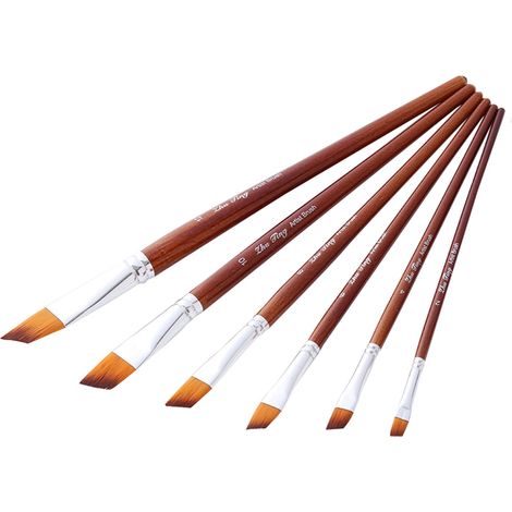 Ensemble de 6 Pinceaux Gouache en Nylon avec Manche en Bois pour Aquarelle et Peinture à l'Huile (1/5)