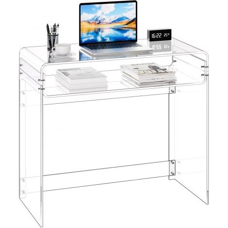 Mesa Auxiliar de Acrílico de 2 Niveles con Estante de Almacenamiento, Mesita de Noche Transparente 40 x 85 x 75 cm, Escritorio Rectangular para Sala de Estar, Dormitorio, Salón, Oficina (1/5)