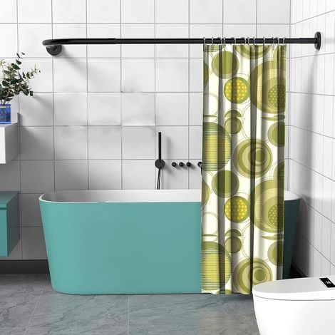 Tringle Rideau Douche Angle, Barre Douche Angle, Tringle Rideau Douche Extensible pour Salle De Bain, Baignoire, Magasin De Vêtements(Size:D 70-95cm x 105-165cm,Color:Noir) (1/5)