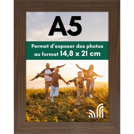 Cadre Photo A5 Noyer - Cadre A5 en MDF avec Verre Incassable Poli, Chevalet et Matériel de Suspension Intégré - Format Horizontal et Vertical pour Mur et Dessus de Table (1/5)