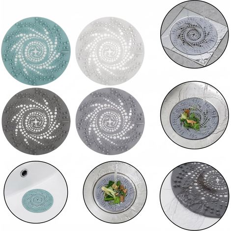 4 Pièces, Filtres à Cheveux en Silicone Bleu, Blanc, Gris Foncé, Gris Clair, Avec Ventouses, Pour Douche, Lavabo, Baignoire, Cuisine, Attrape-Cheveux, Anti-Odeurs (1/5)
