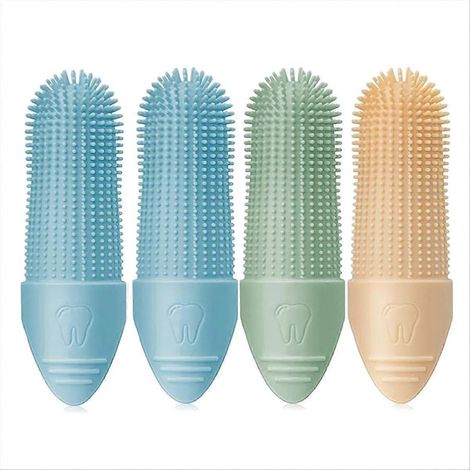 Lot de 4 brosses à dents pour chiens, brosse à dents à doigt à nettoyage à 360° pour chiens (1/5)