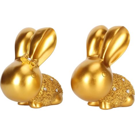 2 Figurines De Lapin, Statue De Lapin Dorée en Résine, Jolies Statues De Lapin Réalistes, Sculpture Animale pour Salon, étagère, Cheminée, Décorations De Bureau (1/5)