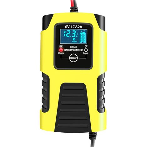 Chargeur De Batterie Intelligent Automatique 12V/2A, Chargeur D'Entretien Portable, Desulfurateur De Batterie De Voiture Et De Moto, Jaune (1/5)