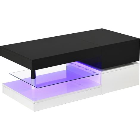 Moderner LED-Couchtisch mit App und Bluetooth, Glasplatte, Hochglanz, Schwarz Weiß (1/5)