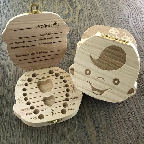 Boîte à dents de lait en bois - Version néerlandaise - Boîte souvenir pour dents de lait - Pour garçon - Coffret compact et durable - Cadeau enfant (1/5)