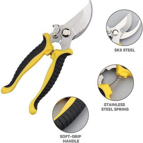 Sécateur - Acier Inoxydable - Coupe Jusqu'à 20 mm - Pour Taille de Branches, Arbustes, Vignes et Haies - 1 Pièce