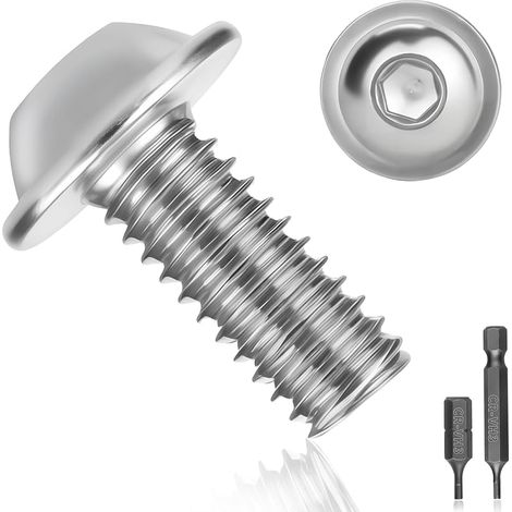 Lot de 25 vis à tête cylindrique M5 x 16 en acier inoxydable A2 V2A ISO 7380, avec bride, douille hexagonale et clé Allen. (1/5)