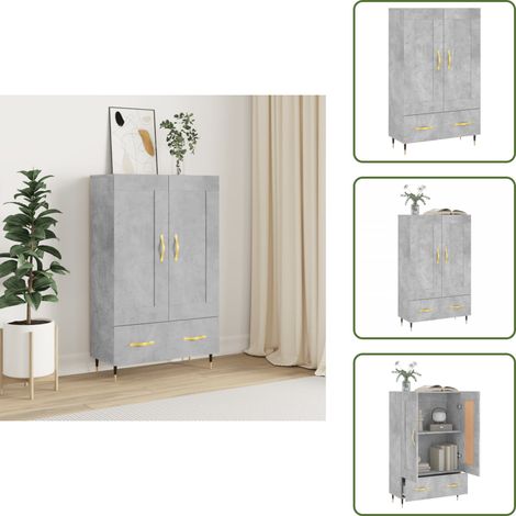Buffet haut gris béton 69,5x31x115 cm bois d'ingénierie - Buffet Design Moderne - Meuble Rangement Cuisine - Armoire Murale - Commode Salon - Étagère Ouverte (1/5)