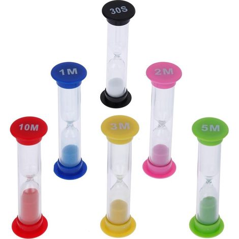 Sabliers 6 couleurs 30 sec/1 Minute/2 Minutes/3 Minutes/5 Minutes/10 Minutes pour les jeux de cuisine exercice, (1/5)