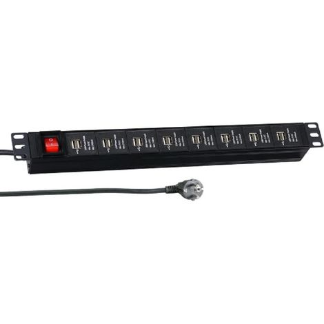 EFB 19" 1HE Multiprise 16 x USB A avec Interrupteur 3 m Noir