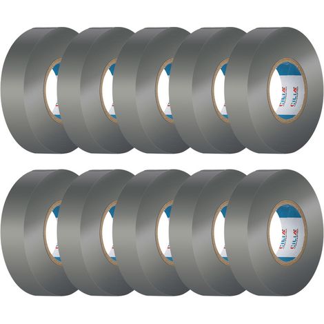 CILIA Lot de 10 Rubans Isolants Électriques PVC 19mm x 25m Chatterton chatterton - Scotch d'Électricien Ignifugé - Adhésif Professionnel Norme IEC - 600V - Pour Câbles et Fils - Couleur: Gris