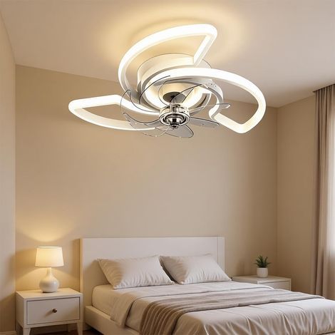 Ventilateur de Plafond LED 60 cm avec Télécommande et Application, Lumière Dimmable, 6 Vitesses, Minuterie, Plafonnier Ventilateur Moderne pour Chambre, Salon et Cuisine (1/5)