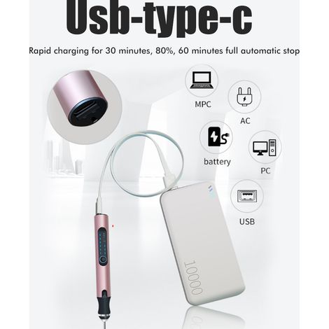 1 ensemble de machine électrique à graver, polir et meuler, meuleuse électrique à batterie lithium, stylo de polissage électrique, stylo de polissage or rose + tête de polissage + câble de chargement (1/5)