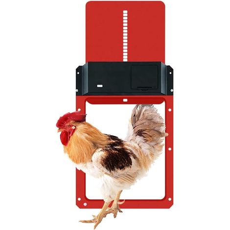 Porte de Poulet Automatique, Ouvre-Porte de Pulailler avec Capteur de lumière, volet de poulet, batterie à piles, élevage sûr de poulets, rouge, 35 x 24 x 3,7 cm (1/5)