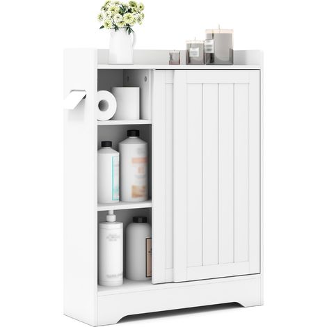 Armadio sottile con porta carta igienica e ripiani regolabili accanto al wc, Armadio da bagno per spazi ridotti Bianco (1/5)