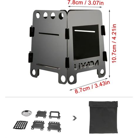 Réchaud à bois pliable d'extérieur, réchaud de camping portable en titane et acier inoxydable avec sac, réchaud de cuisson portable pour pique-nique et barbecue. (1/4)