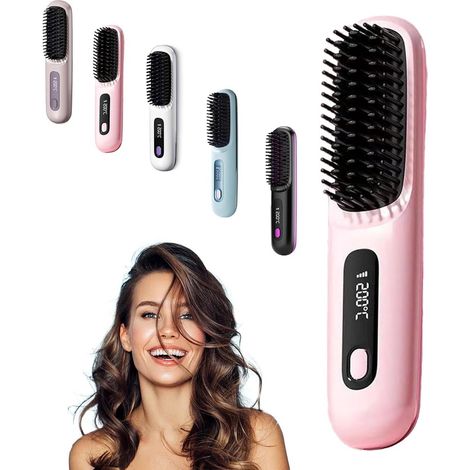 Beheizbare und wiederaufladbare Haarbürste – Einfaches Kämmen und Stylen – Praktisches Reisedesign – Rosa – 1 Stück