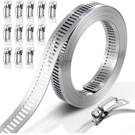 3 mètres Colier De Serrage Metalique, 12 PièCes Collier De Serrage RéGlable, 304 Collier De Serrage En Acier Inoxydable Pour RéServoir/Automobile/Automobile/Home Gaz/Lave-Vaisselle/Jardin (1/5)