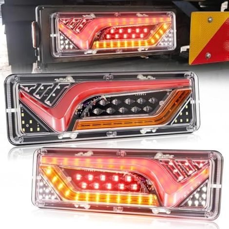 Biqing 2PCS Feux Arrière LED 12V,57-LED Multifonctionnel Feux Remorque LED Feux Stop Clignotant Dynamique Lampe pour Camion Remorque Caravane Tracteur (1/5)