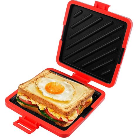 Machine à sandwichs pour micro-ondes - Batterie de cuisine sans fil en silicone - Technologie Heatwave - Grille-pain anti-adhésif pour la cuisson de sandwichs croustillants (rouge) (1/5)