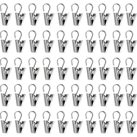 CCYKXA 50 Stück Metall-Gardinenclips, 33 mm Metall-Gardinenclips mit Hakenringen, Edelstahl-Gardinenclips für Badezimmer, Heimdekoration (Silber)