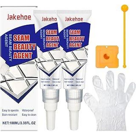 Kit de réparation de carrelage blanc, joint blanc 200 ml avec outil + 50 gants, joint pour carrelage, mastic de réparation, mastic pour joints de carrelage, imperméable, adhérence ultra-forte, durciss