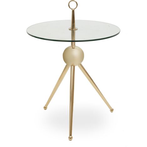 Interiors by Premier Clear Glass Gold Frame Side Table, Stylish Design End Table with Tripod Metal Legs, Rose Gold Corner Table (1/3)