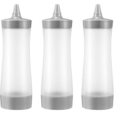 Sollbry Lot de 3 bouteilles à presser en plastique pour ketchup avec bouchon à pointe - Distributeurs de sauce, condiments pour vinaigrette, peinture, huile d'olive, barbecue (gris) (1/5)