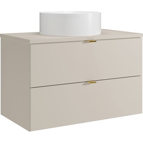 Meuble de salle de bain suspendu avec vasque à poser ronde - Beige - 80 cm - LAVENA (1/4)