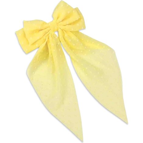 Bow - Yellow Tulle And Satin Ribbon - Alligator Clip - For Women Girls Kids - 39 Cm - 1 Piece (1/5)