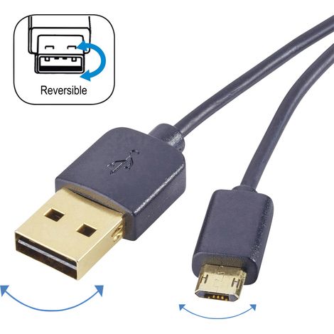 Renkforce USB-Kabel  USB 2.0 USB-A Stecker, USB-Micro-B Stecker 1.00 m Schwarz beidseitig verwendbar (1/5)