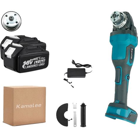 Smerigliatrice angolare elettrica, controllo della velocità variabile, struttura in metallo resistente, 2 batterie da 5,0 Ah, spina europea 220V-240V (1/2)