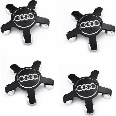 Jeu De 4 Caches-Moyeux 4f0601165 N Roue Emblème, Pour Enjoliveurs De 135 Mm Pour Audi (Noir) (1/5)