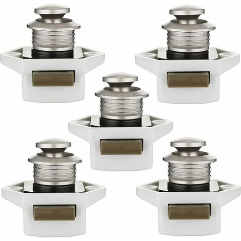 Cerradura de botón pulsador sin llave de 20 mm para armarios, paquete de 5, cerradura de pomo para puertas de armarios, muebles, autocaravanas, caravanas y cajones (blanca) (1/5)