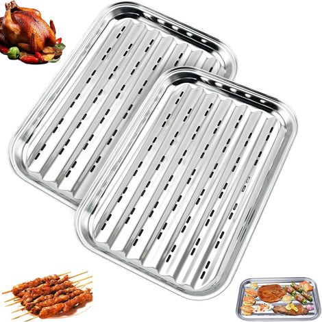 Dieses wiederverwendbare zweiteilige Edelstahl-Set, bestehend aus einem Grillkorb und einer Grillpfanne, hat Löcher und eignet sich für Grillabende im Freien, ideal zum Grillen von Gemüse, Fisch oder 