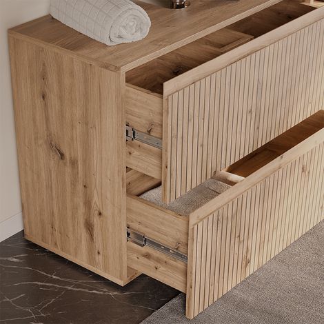 Mueble bajo lavabo Takumi, Artesano, 80 x 58 cm con 2 cajones, Vicco (1/5)
