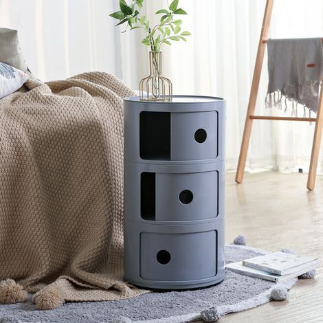 32cm Cylindrical 3 tiered Drawer Storage Drawer Unit,Grey (1/5)