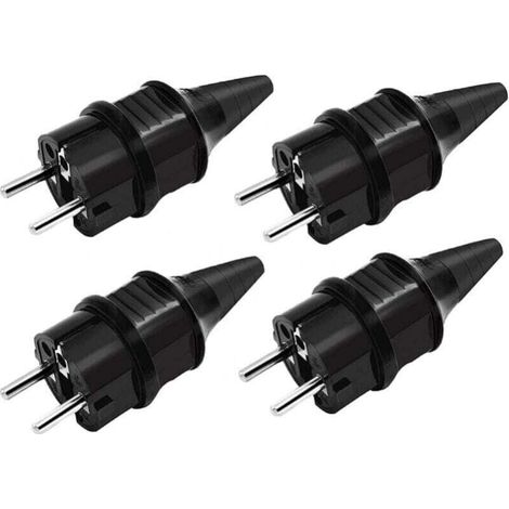 Fiches de Rechange Prises Électriques Male Standard, 4 X Fiches Electrique de Contact de Mise à la Terre en Caoutchouc (250V/16A), IP44 Étanche Prises D'alimentation,Noir