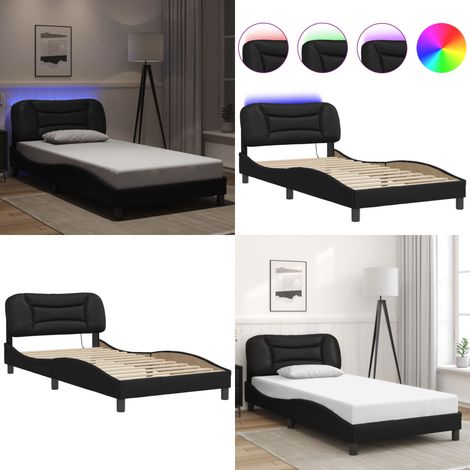 Bettgestell mit LED Schwarz 100x200 cm Kunstleder - Bettrahmen - Schlafzimmermöbel - Led-Bett - Kunstlederbett - Doppelbett - Home & Living (1/5)