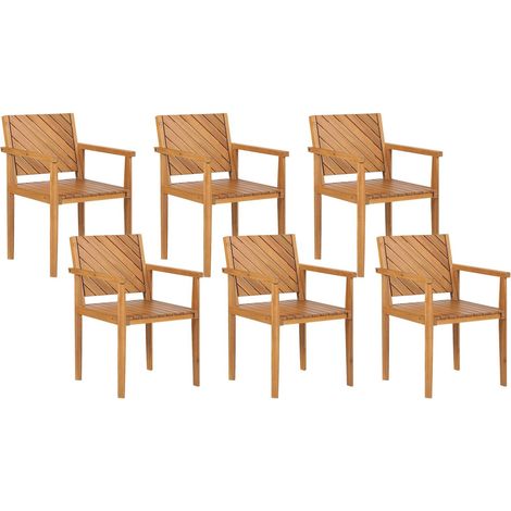 Set di 6 sedie da giardino tradizionali in legno di acacia con braccioli Baratti