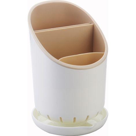 Égouttoir à couverts en plastique avec compartiment et fente pour couteaux (beige) (1/2)